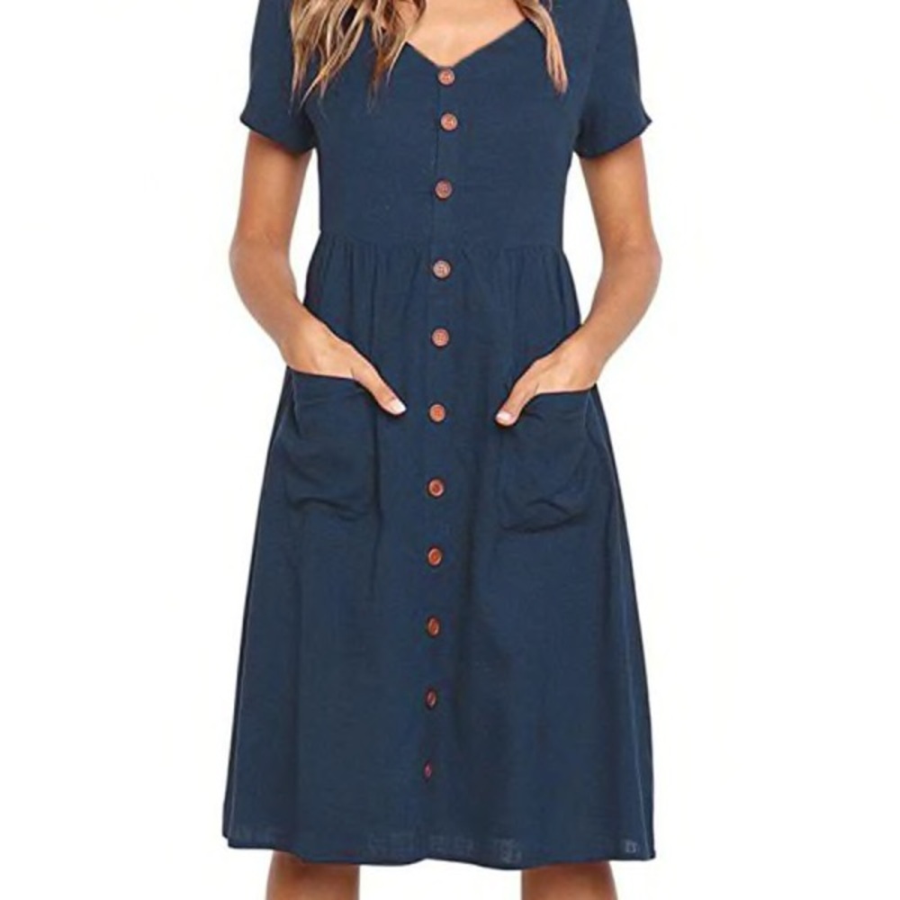 Dress Barn Med V Neck Button Up Dress with Pockets